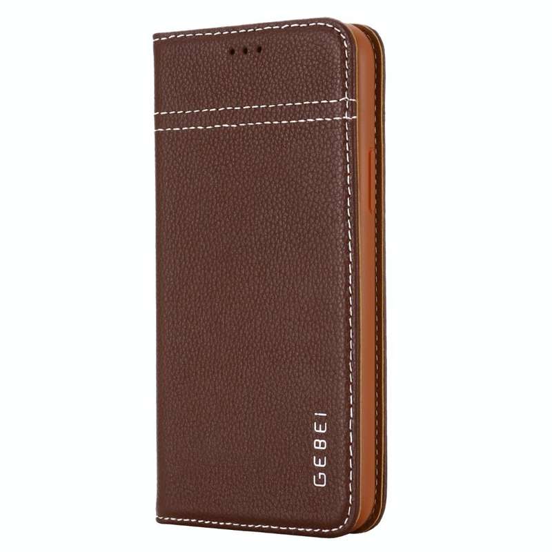 For iPhone 11 GEBEI Top-grain Leather Horizontal Flip Protective Case with Holder & Card Slots(Br...