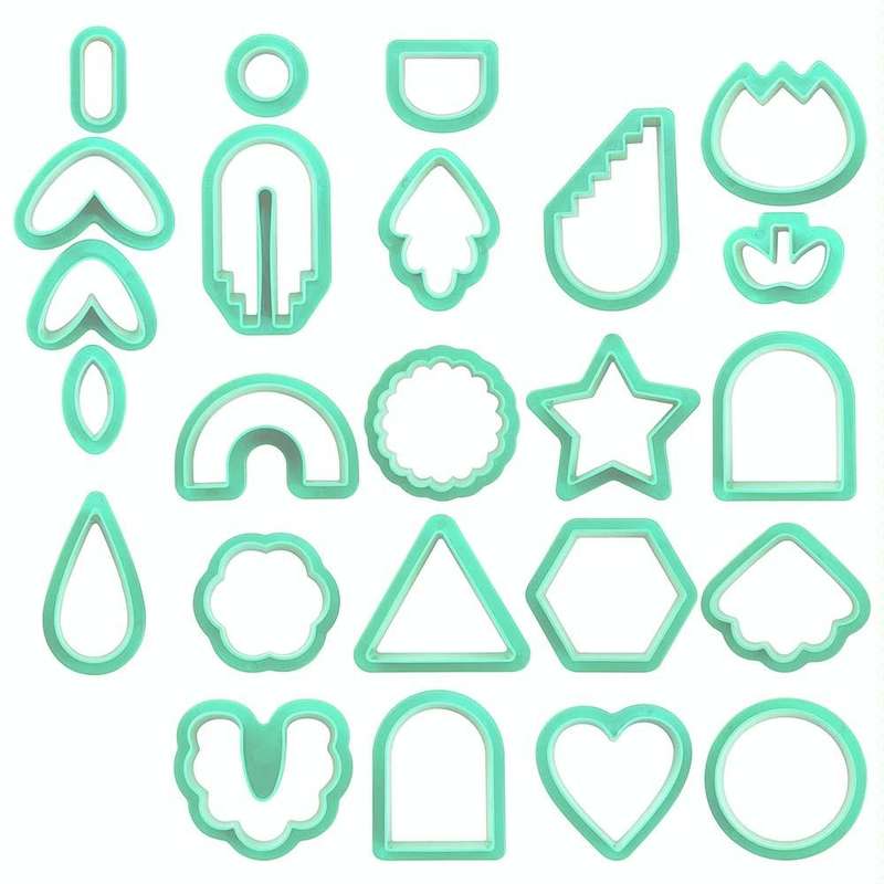 24 In 1 DIY Clay Earrings Molds DIY Handmade Clay Cutter Handmade Jewelry Molds(Mint Green)