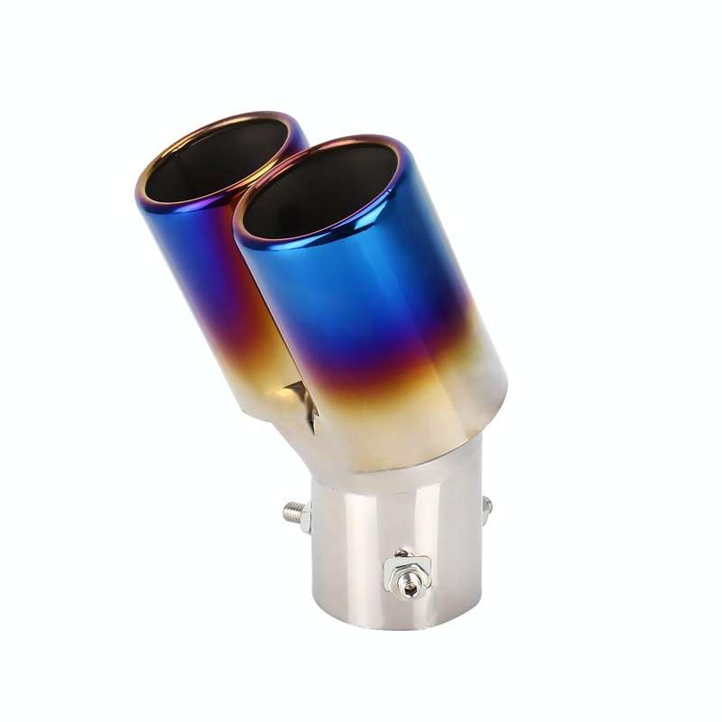 Universal Car Styling Stainless Steel Curved Double Outlets Exhaust Tail Muffler Tip Pipe(Blue)