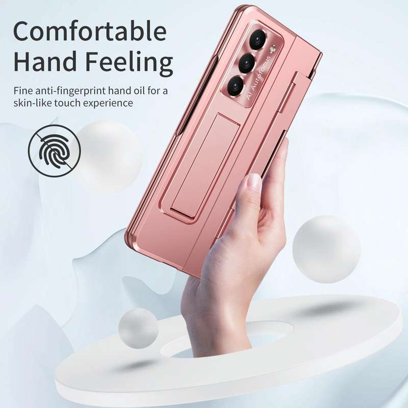 For Samsung Galaxy Z Fold5 5G Integrated Folding Hinge Phone Case with Stylus(Rose Gold)
