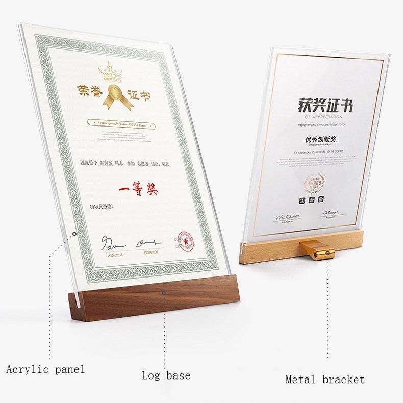 Transparent Acrylic Wooden Base Certificate Photo Frame Horizontal Beech