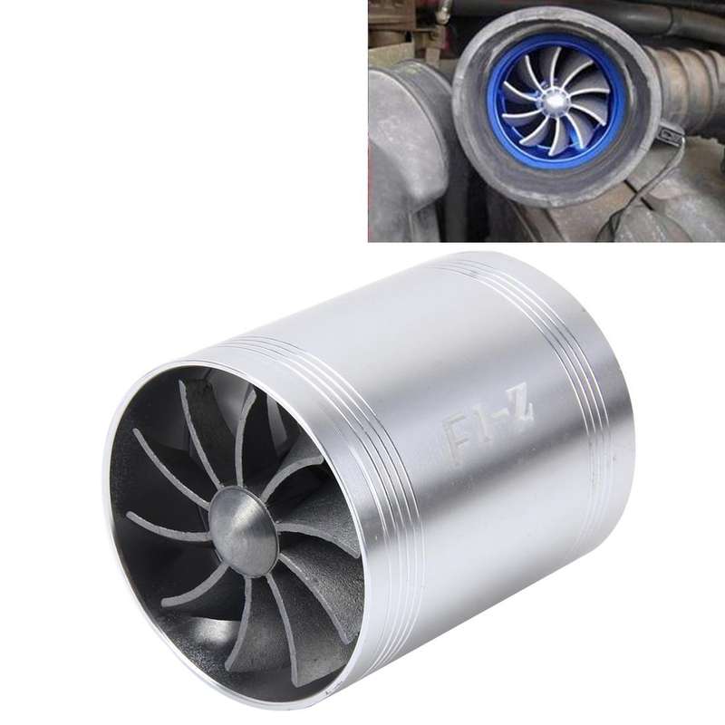 F1-Z Car Stainless Universal Supercharger Dual Double Turbine Air Intake Fuel Saver Turbo Turboin...