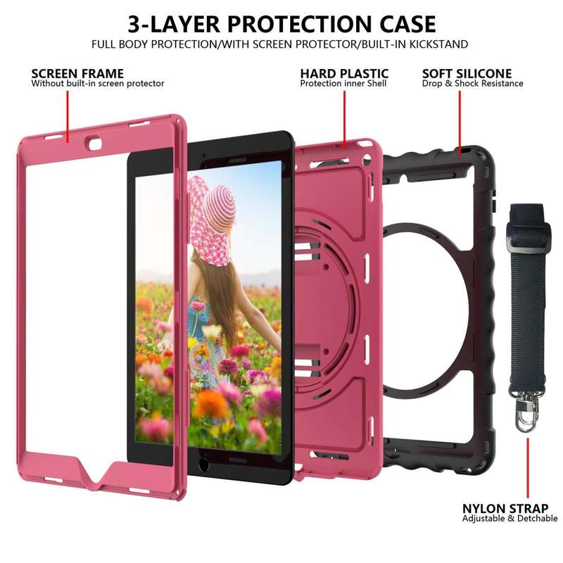For iPad 10.2 360 Degree Rotating Case with Pencil Holder, Kickstand Shockproof Heavy Duty with S...