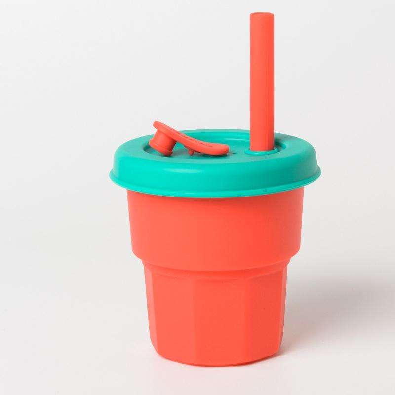 Children Silicone Straw Cups Drop And High Temperature Resistant Water Cups Red Cup + Green Cover...