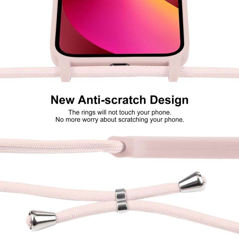 For iPhone 13 Crossbody Lanyard Liquid Silicone Case(Sand Pink)
