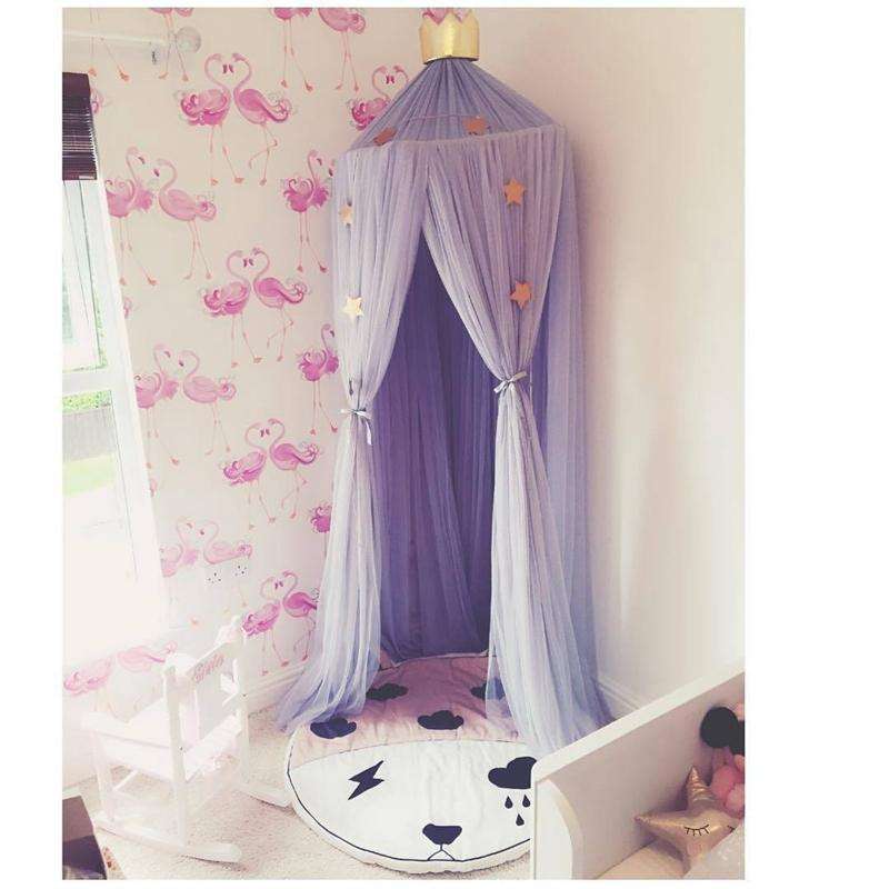 Baby Bed Curtain Hung Dome Mosquito Net Girls Crown Hanging Net Princess Tents(Khaki)