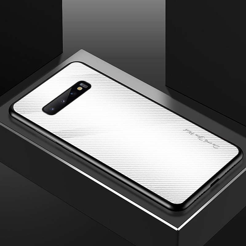 For Galaxy S10 Texture Gradient Glass Protective Case(White)
