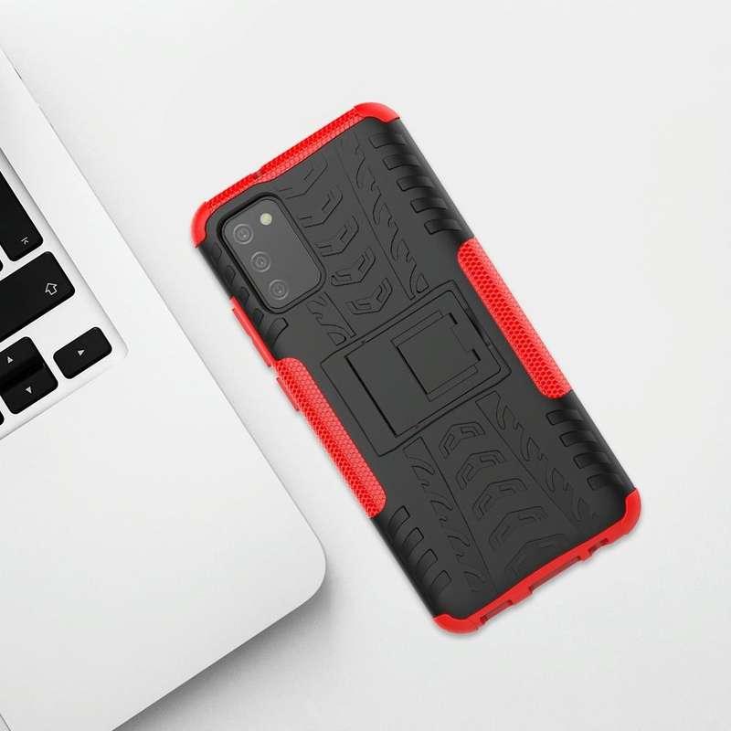 For Samsung Galaxy A02s (EU Version) Tire Texture Shockproof TPU+PC Protective Case with Holder(P...