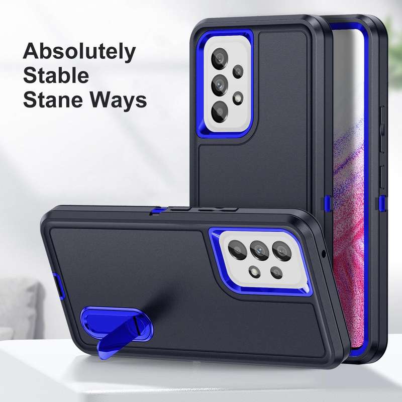For Samsung Galaxy A53 3 in 1 Rugged Holder Phone Case(Dark Blue+Sapphire Blue)