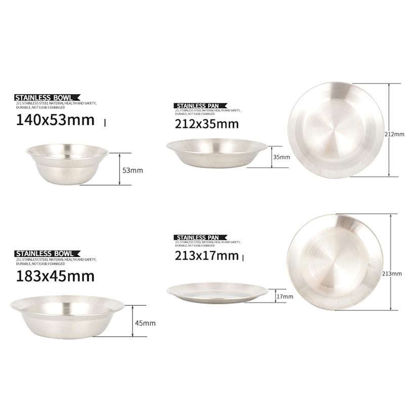 16 PCS / Set CLS Outdoor Stainless Steel Tableware Portable Camping Dinner Bowl Plate Kit