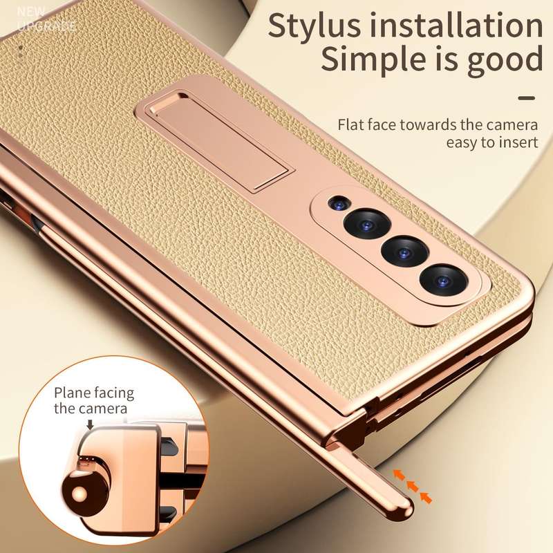 For Samsung Galaxy Z Fold3 5G Litchi Texture Leather Hinged Electroplated Phone Case with S Pen F...