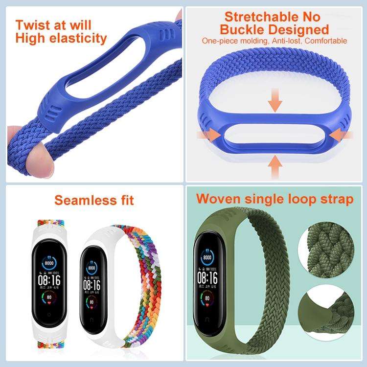 For Xiaomi Mi Band 6 / 5 / 4 / 3 Universal Nylon Elasticity Weave Watch Band, Size:M 160mm(Red Bl...