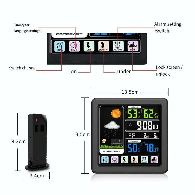 TS-3310 Wireless Weather Clock Multifunctional Color Screen Clock Creative Home Touch Screen Ther...