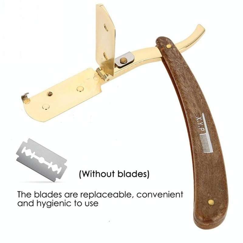 Manual Razor Folding Wooden Handle Men's Razor, Color:Gold