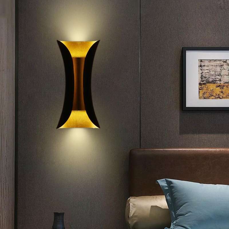 E27 LED Living Room Background Hotel Villa Corridor Bedroom Bedside Wall Lamp Small(Wood Grain Co...