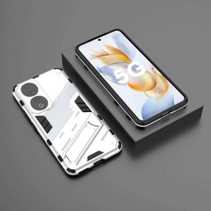 For Honor 90 Punk Armor PC + TPU Phone Case with Holder(White)