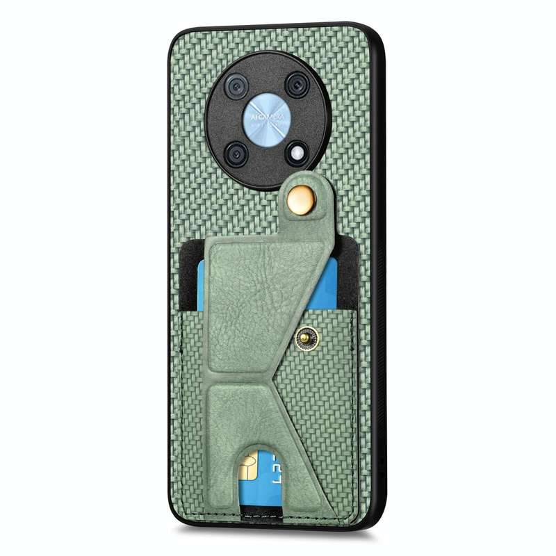 For Huawei nova Y90 Carbon Fiber Wallet Flip Card Holder Phone Case(Green)