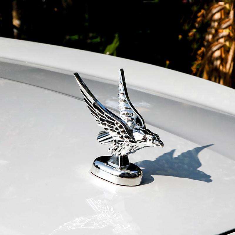Car Hood Decoration 3D Spread Wings Flying Eagle Modification Universal Car Emblem(Silver)