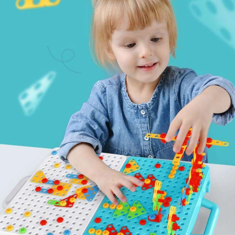 Children Screw-Tightening Electric Drill Toy Manual Assembly Toolbox, Style: 3D + Manual Drill (1...