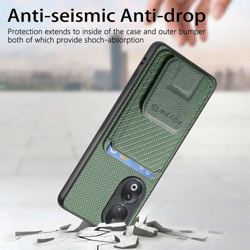 For Huawei Nova 9 SE Carbon Fiber Card Bag Fold Stand Phone Case(Green)