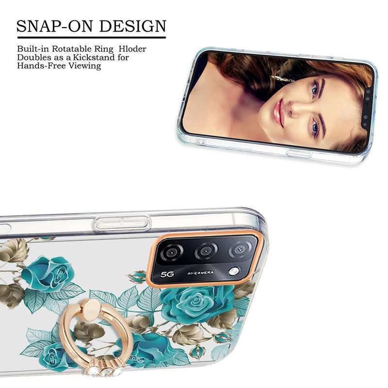 For OPPO A55 5G / A54 4G / A53S 5G / A16 / A54S 4G Ring IMD Flowers TPU Phone Case(Blue Rose)