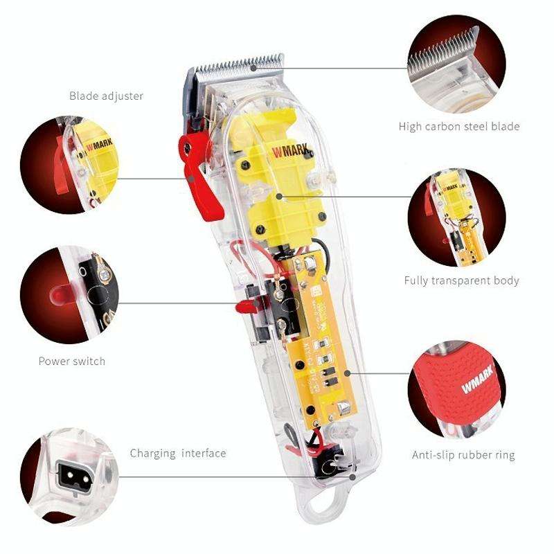 WMARK Transparent Hair Clipper With Non-slip Sleeve Rechargeable Clipper, EU Plug(108C)