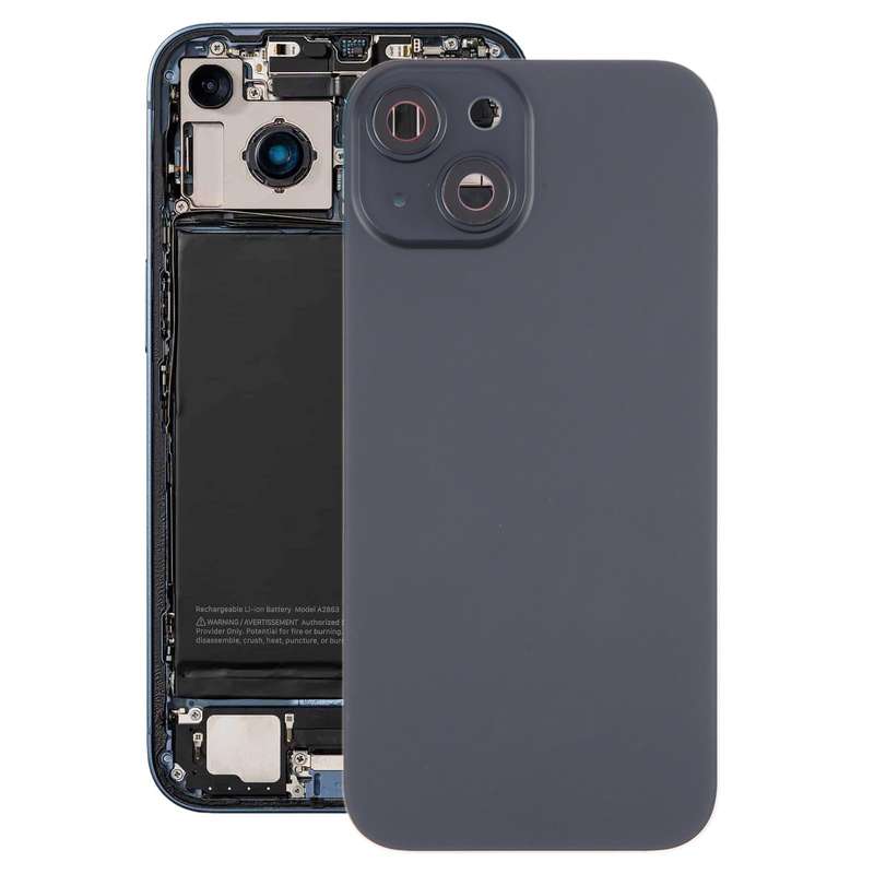 For iPhone 15 Plus Battery Back Cover with Camera Lens Cover + MagSafe Magnet(Black)