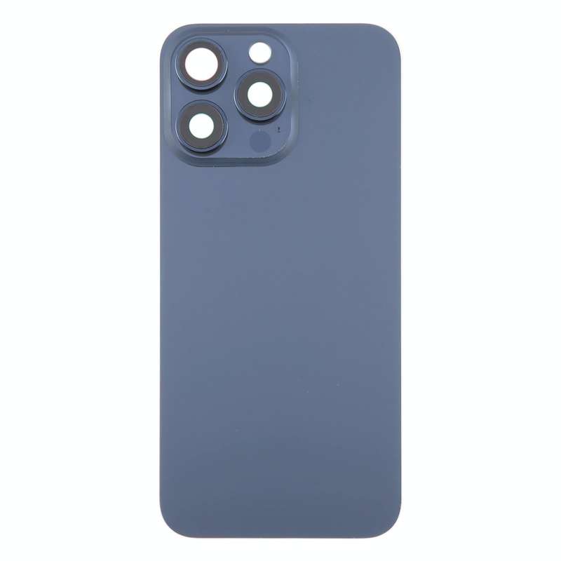 For iPhone 15 Pro Glass Battery Back Cover with Camera Lens Cover(Blue)