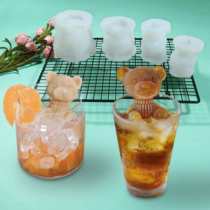 Cartoon Milk Tea Coffee Bear Ice Cube Silicone Mold Aromatherapy Candle Plaster Epoxy Mold, Speci...