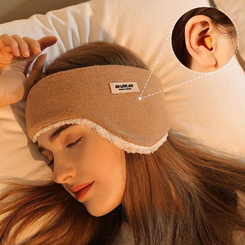 Golovejoy Winter Warm Soundproof Earmuffs + Earplugs Set Sleep Eye Mask(Beige)
