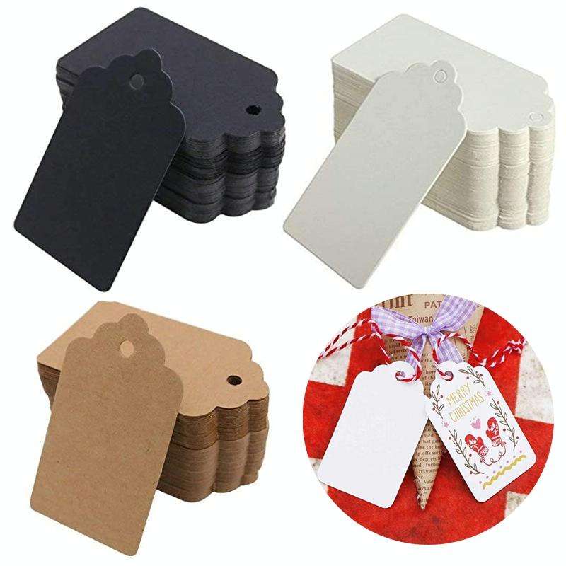 100pcs /Set Waves Kraft Paper Tags Christmas Wedding Party Kraft Paper Gift Hang Tags(White)