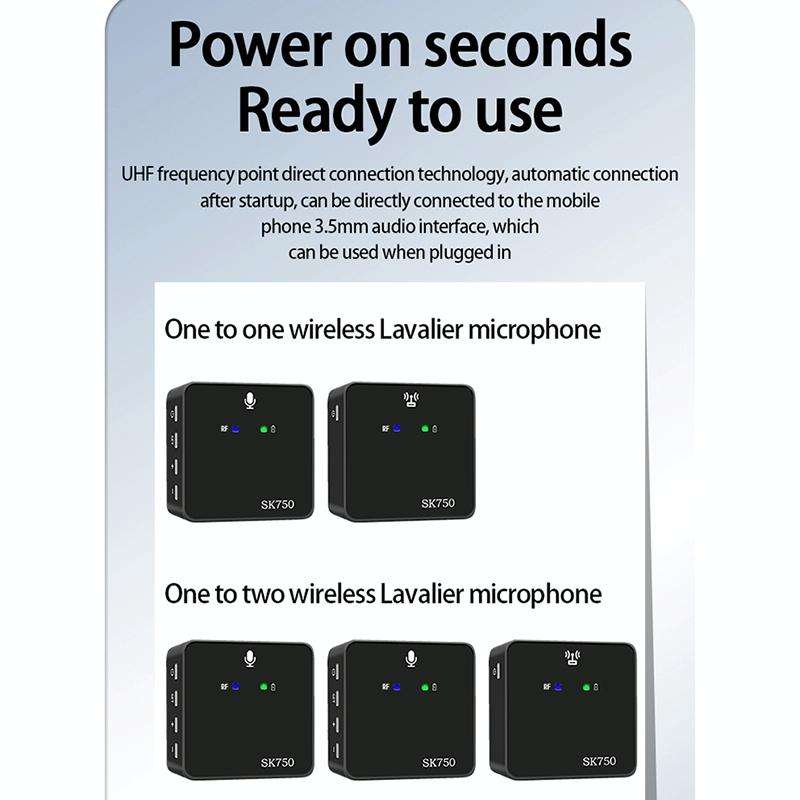 SK750 Type-C Charging One for One Wireless Lavalier Mini Microphone(Black)