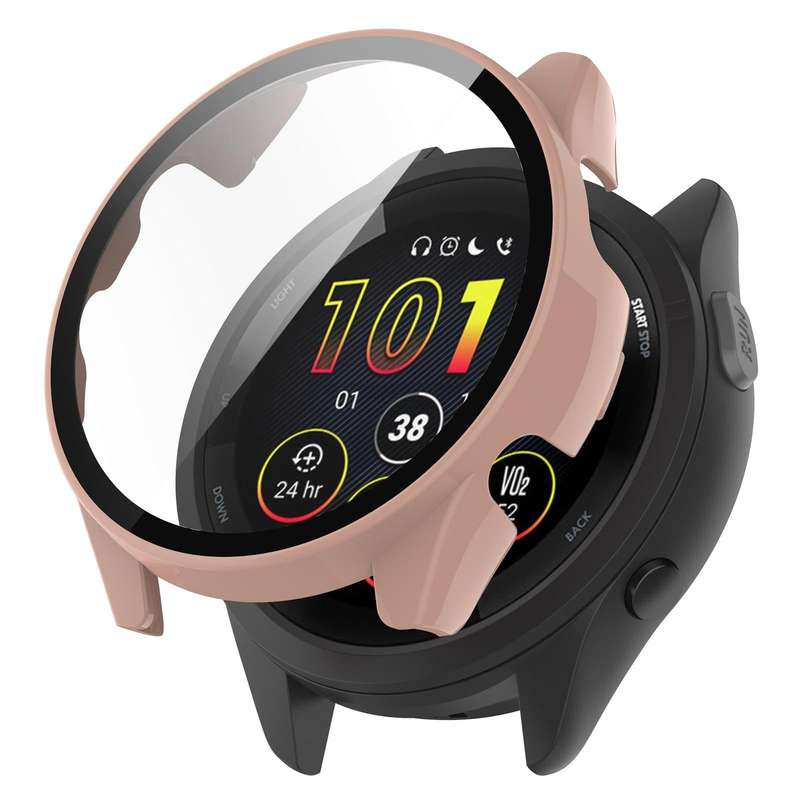 For Garmin Forerunner 265 PC + Tempered Glass Film Integrated Watch Protective Case(Sakura Pink)