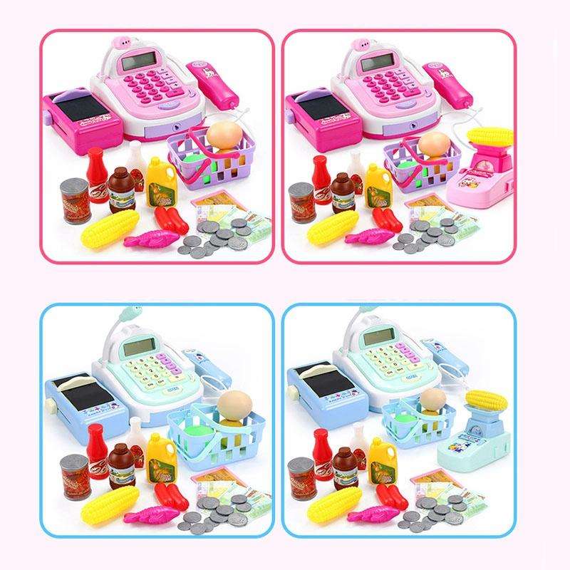 Mini Analog Supermarket Checkout Cash Register Set Child Role Playing Toy 47 PCS / Set Pink