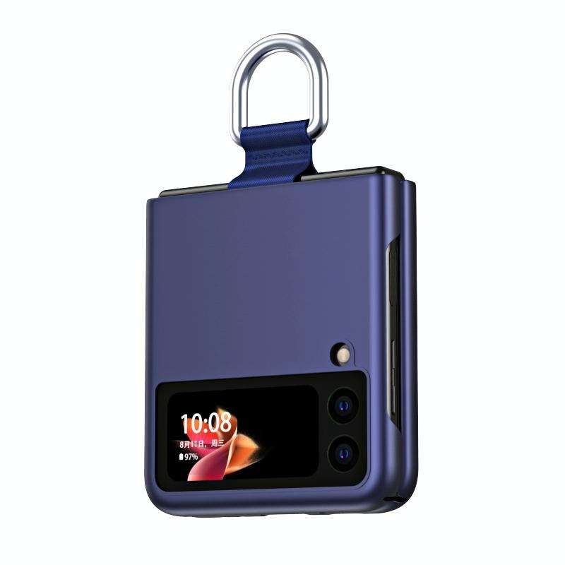 For Samsung Galaxy Z Flip3 5G Skin Feel Folding Phone Case with Drawstring Key Chain(Blue)