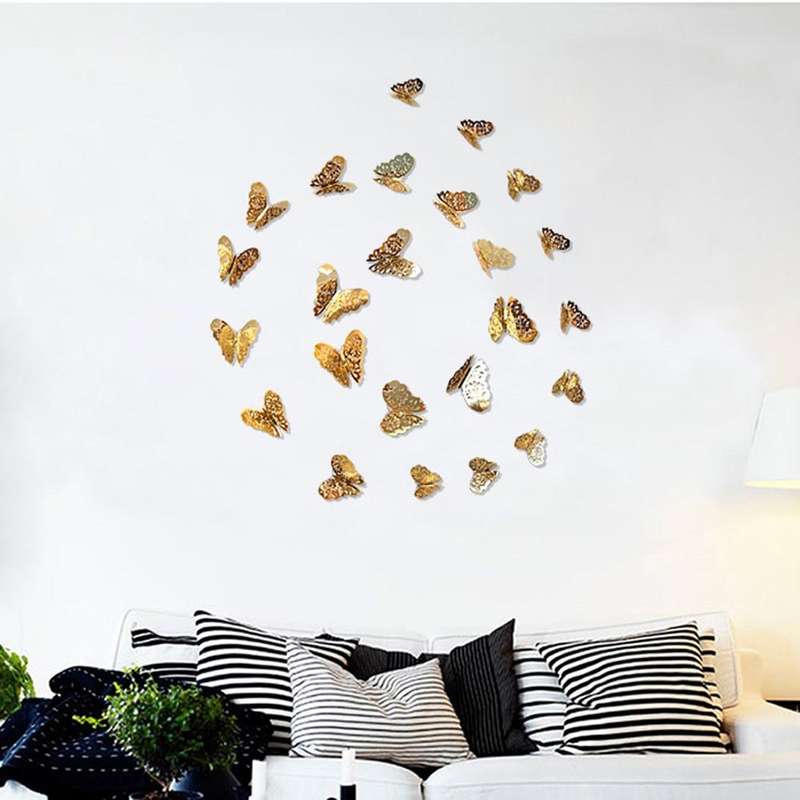 3D Wallpaper Home Decoration Hollow Butterfly Fridge Wall Stickers(Hollow Butterfly C type Silver)