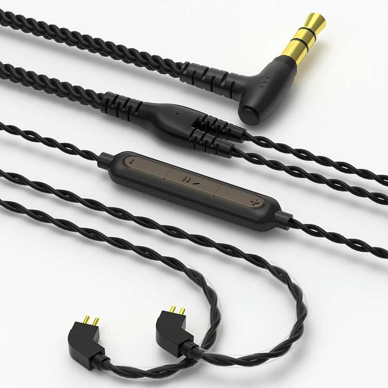 CVJ V2 1.25m Oxygen-free Copper Original 3.5mm Elbow Earphone Cable, Style:0.78mm with Mic(Black)