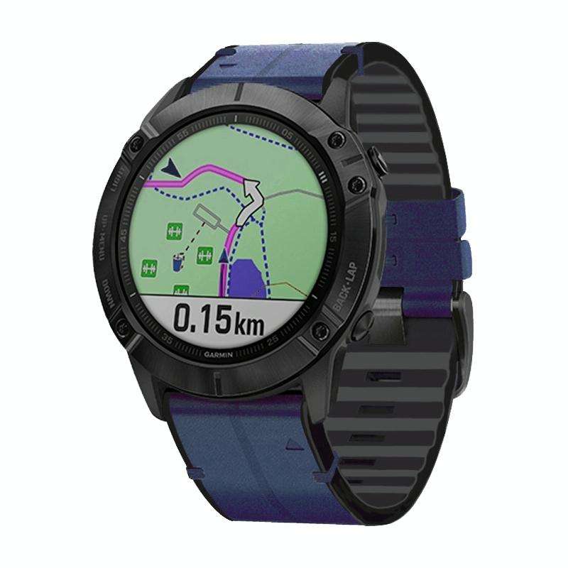 For Garmin Fenix 6 Silicone + Leather Quick Release Watch Band(Blue)