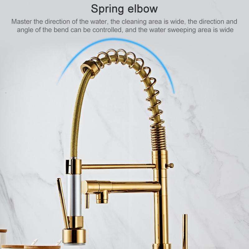 Copper Pull Type Large Spring Double Outlet Kitchen Sink Hot Cold Faucet