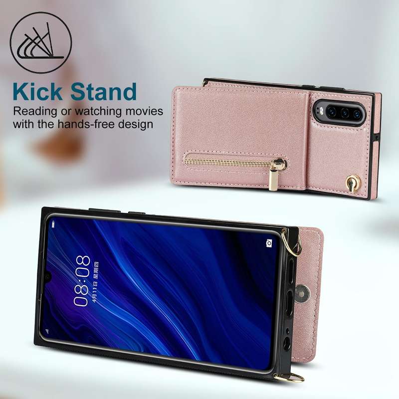 For Huawei P30 Cross-body Zipper Square TPU+PU Back Cover Case with Holder & Card Slots & Wallet ...
