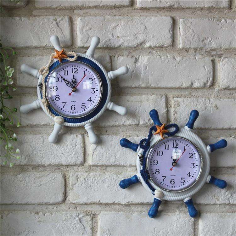 Wooden Helmsman Ship Wheel Shape Decorative Living Room Wall Clock, Size: 22*22*2.5cm