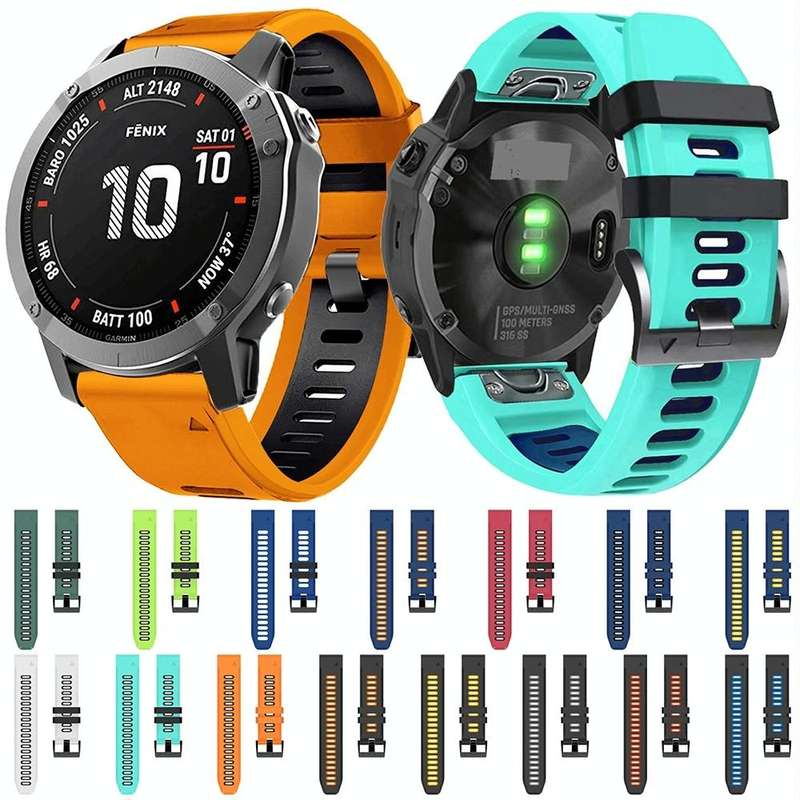 For Garmin Fenix 7X 26mm Silicone Sports Two-Color Watch Band(Midnight Blue+Black)