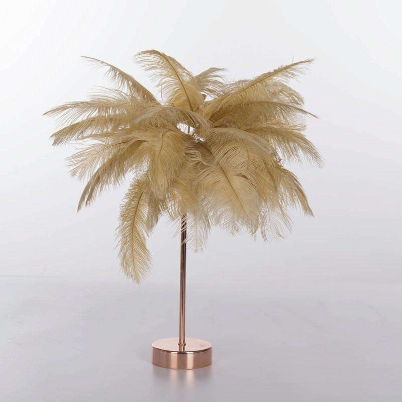 Ostrich Feather Table Lamp Wrought Iron Night Light LED Copper Wire Lamp(Yellow)