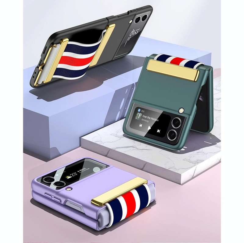 For Samsung Galaxy Z Flip3 5G GKK Ultra-thin Full Phone Flip Case with Color Wristband(Black)