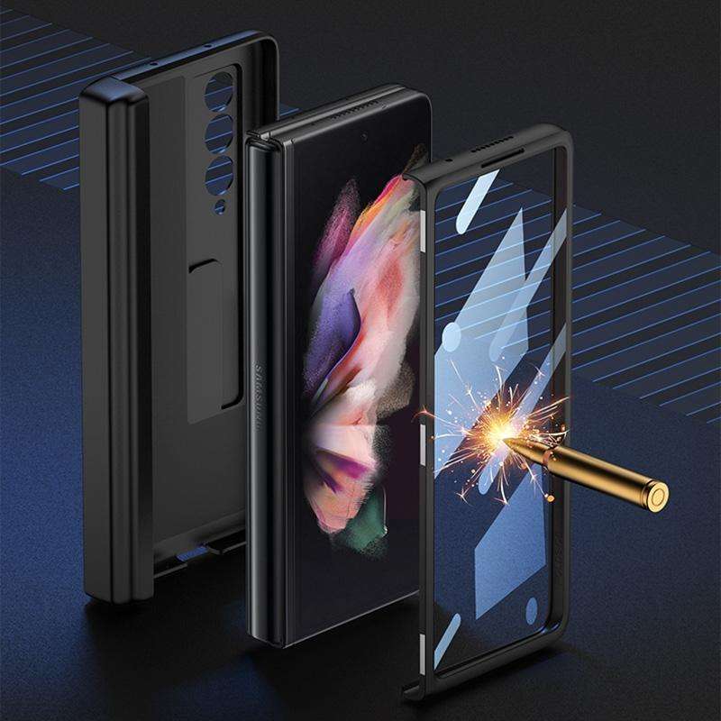 For Samsung Galaxy Z Fold3 5G GKK Integrated Magnetic Full Coverage Phone Flip Case with Pen Box(...