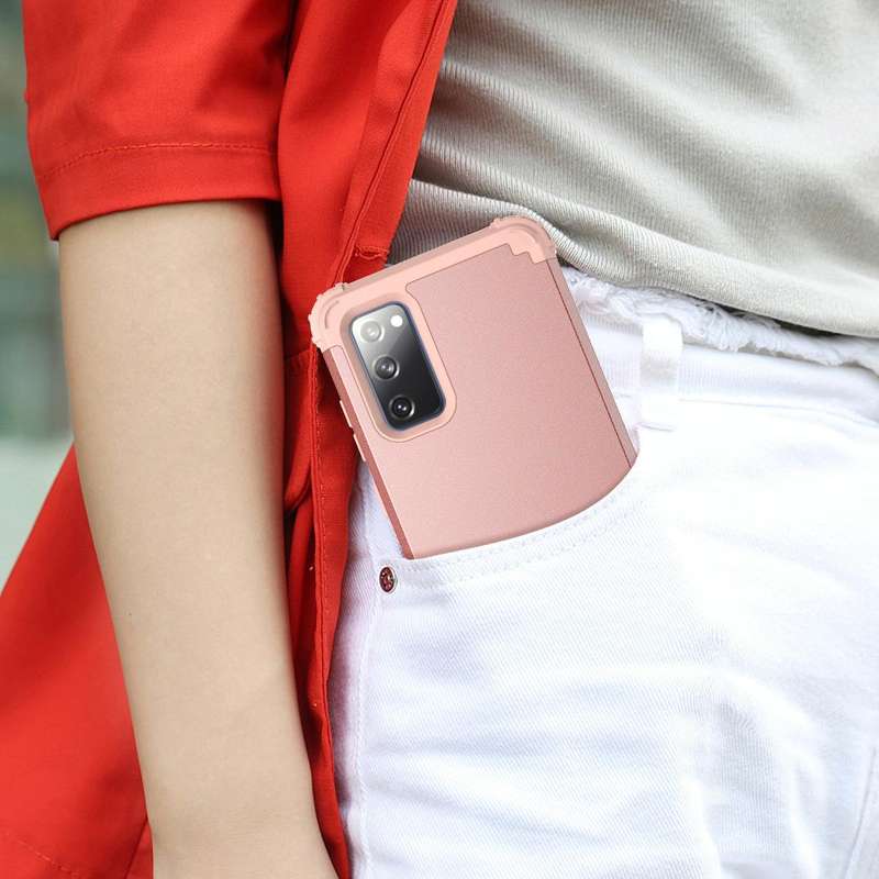 For Samsung Galaxy S20 FE 3 in 1 Shockproof PC + Silicone Protective Case(Rose Gold)