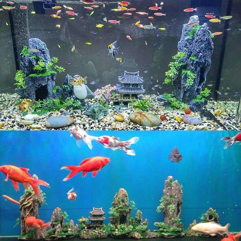 Stone Fish Tank Landscape Simulation Resin Aquarium Decorative Ornament, Style: Xianju Mountain