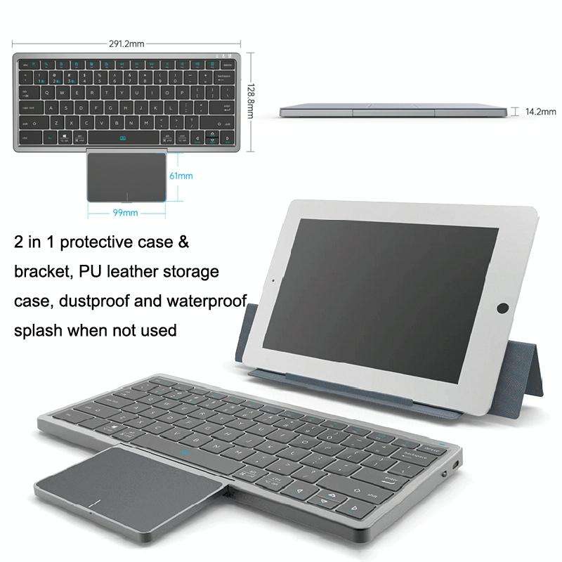 KF8700 78 Keys Hidden Touchpad Portable Tablet Computer Wireless Bluetooth Keypad With PU Leather...