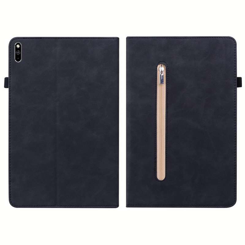 For Huawei MatePad Pro 10.8 2021 / 2018 Skin Feel Solid Color Zipper Leather Tablet Case(Black)