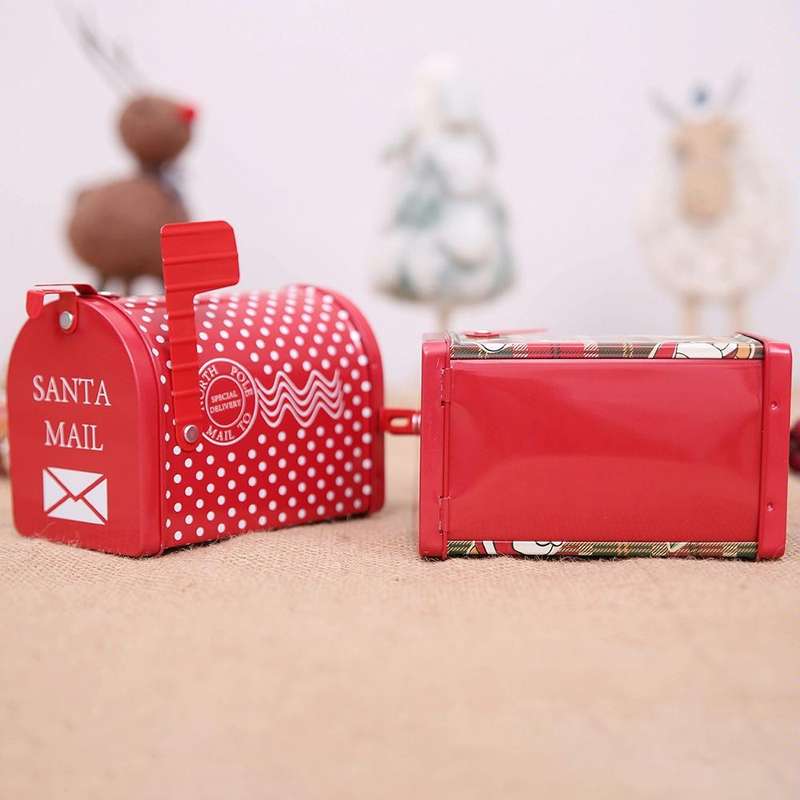 Christmas Decorations Tinplate Mailbox Box Children Gift Cartoon Candy Box(Cartoon Lattice)
